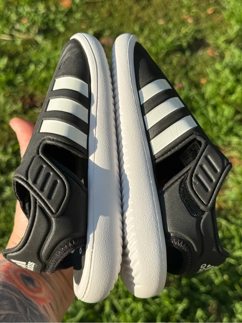 📣Adidas Black and White Summer Closed Toe Water Sandals